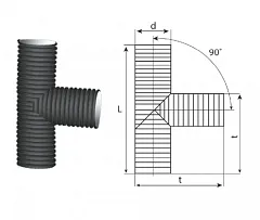 Тройник 90° гофрированный канализационный 340/300 пэ SN8/SN6